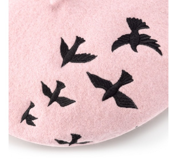 Bronté Beret - Birdy - pink with black embroidery