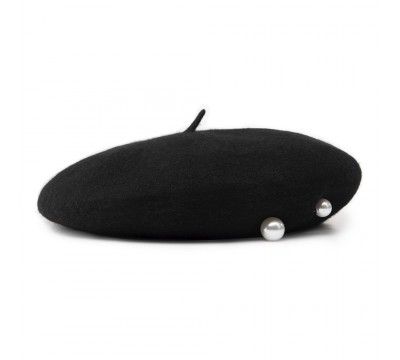 Beret - Donna - black with broch & pearls